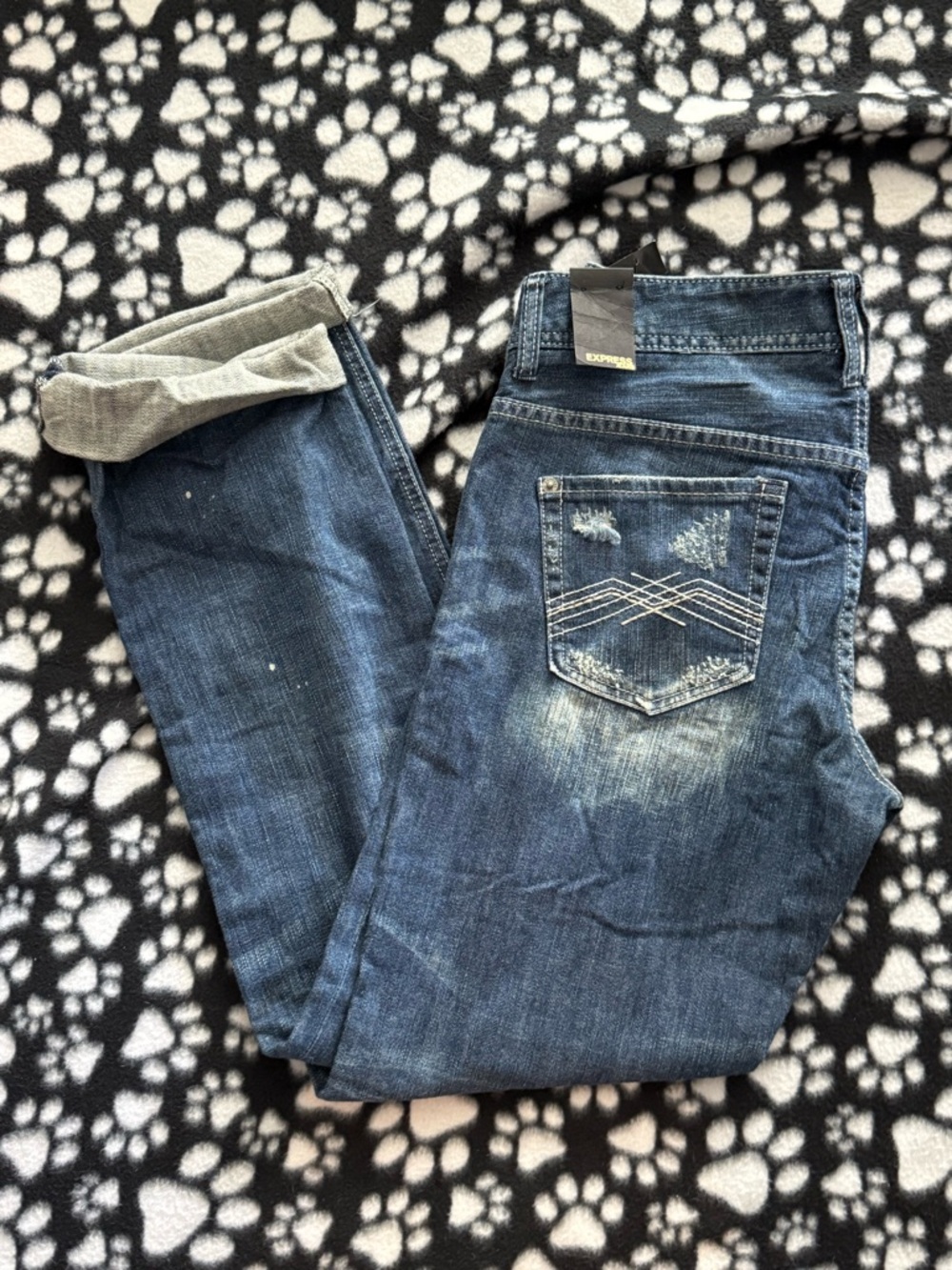 Express Boyfriend Jeans Size 6 Distressed Bleach Splatter Denim NWT - Picture 4 of 6